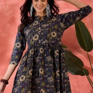 Navy Blue Floral Peplum Kurti
