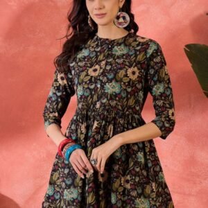 Black Floral Printed Peplum Kurti