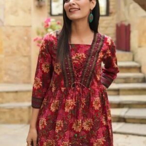 Maroon Floral Printed Peplum Kurti
